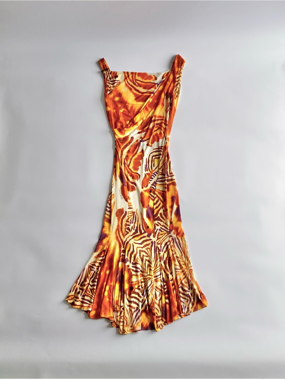 Vintage Just Cavalli Printed Drape Neck Midi Dress